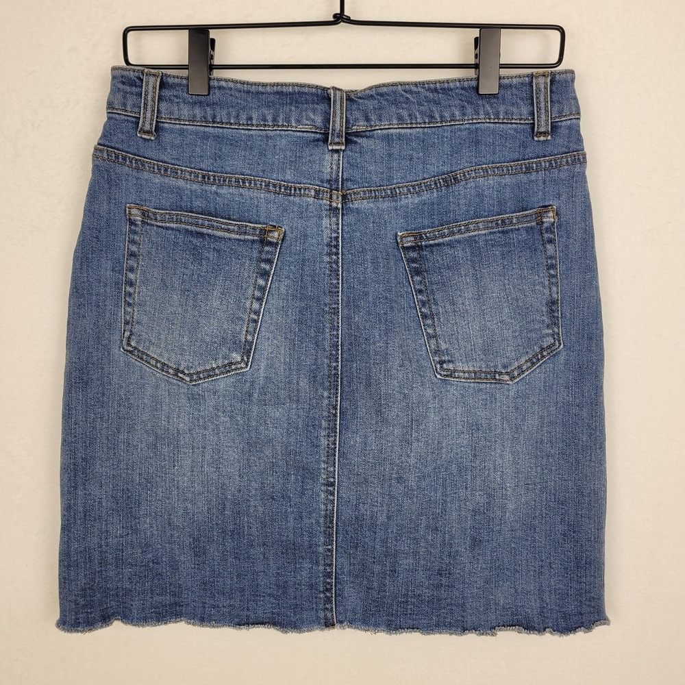 For the Republic Floral Embroidered Denim Mini Skirt Size 8 Boho Y2K Raw Hem - Picture 3 of 11